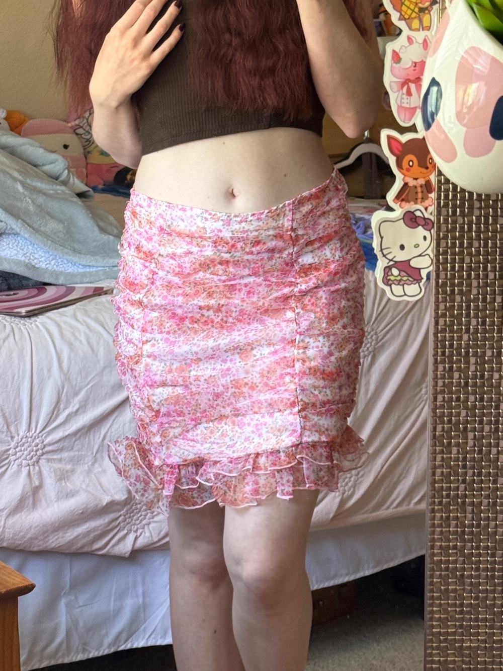 Nasty Gal Pink Floral Ruffle Mini Skirt